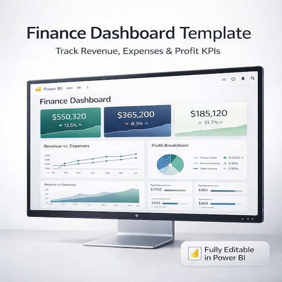 Power BI Finance Dashboard Template | Revenue, Expense & Profit KPI Tracker