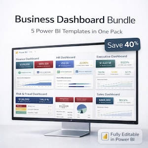 Power BI Dashboard Bundle – 5 Templates to Track Finance, HR, Sales & KPIs (Save 40%)