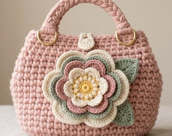 Patrón de bolso de mano de ganchillo grueso con forma de flor / Patrón de bolso de ganchillo con forma de flor / Patrón de bolso de ganchillo / Patrón de bolso de hilo grueso / Bolso de ganchillo DIY
