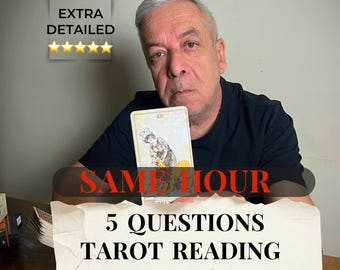 La même heure : 5 questions Lecture de tarot | Perspicacité psychique détaillée et réponses précises pour l'amour et la carrière | Livraison le jour même