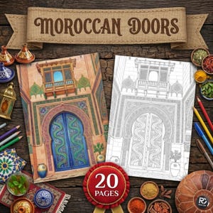 20 Moroccan Door Coloring Pages Islamic Art Adult Coloring Book Printable Geometric Pattern Line Art Digital Download Arabic Architecture