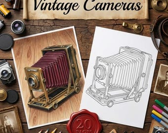 Vintage Cameras Leicas Coloring Pages for Adults | Detailed Photography Instant Download Sheets