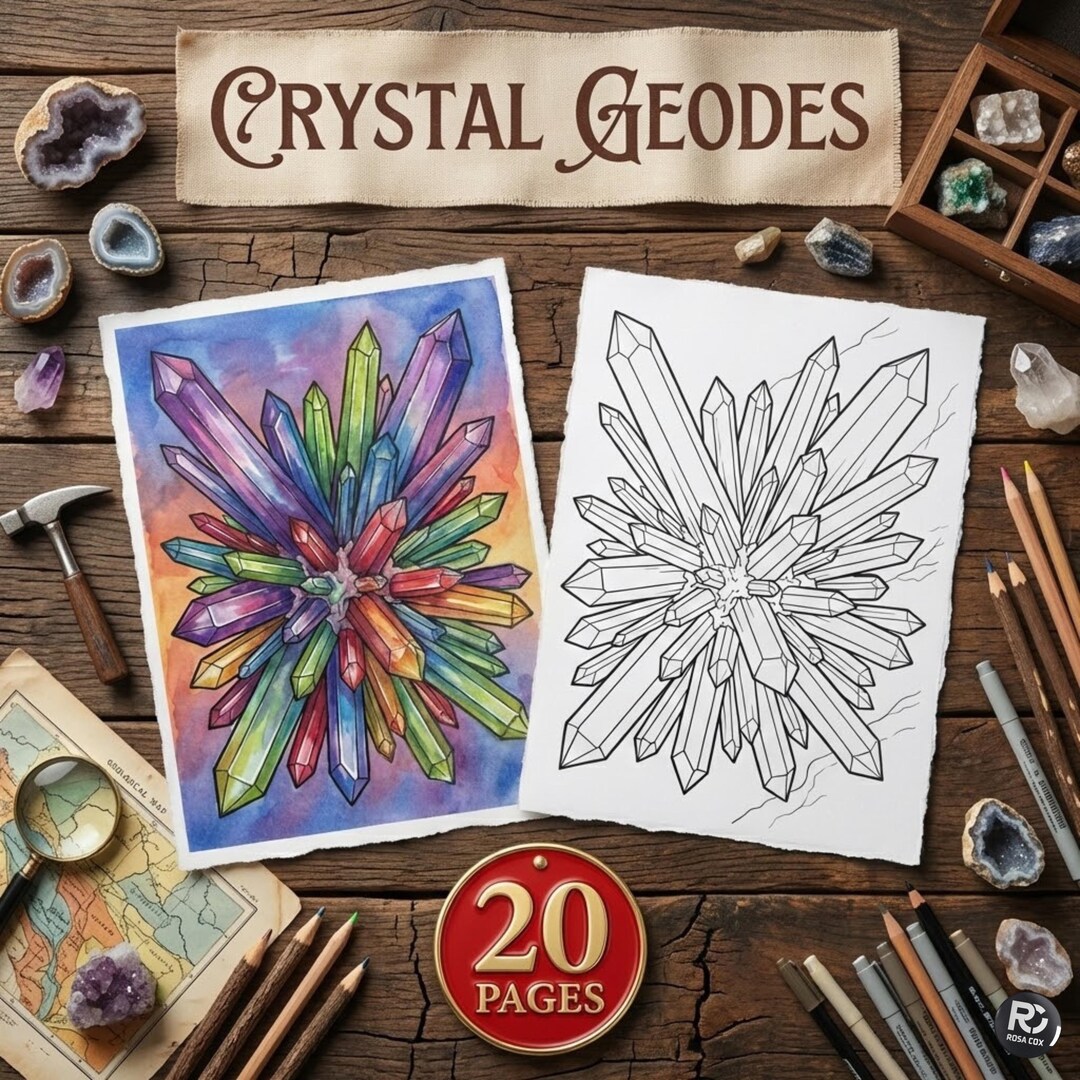 Crystal Geodes & Minerals Coloring Pages | Adult Relaxation | Printable ...