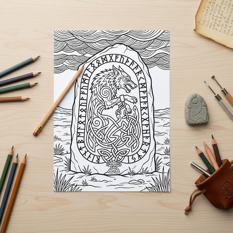 Delta Rune Coloring Sheet Viking Runestones Coloring Pages for Adults - Norse Mythology, Ancient ...
