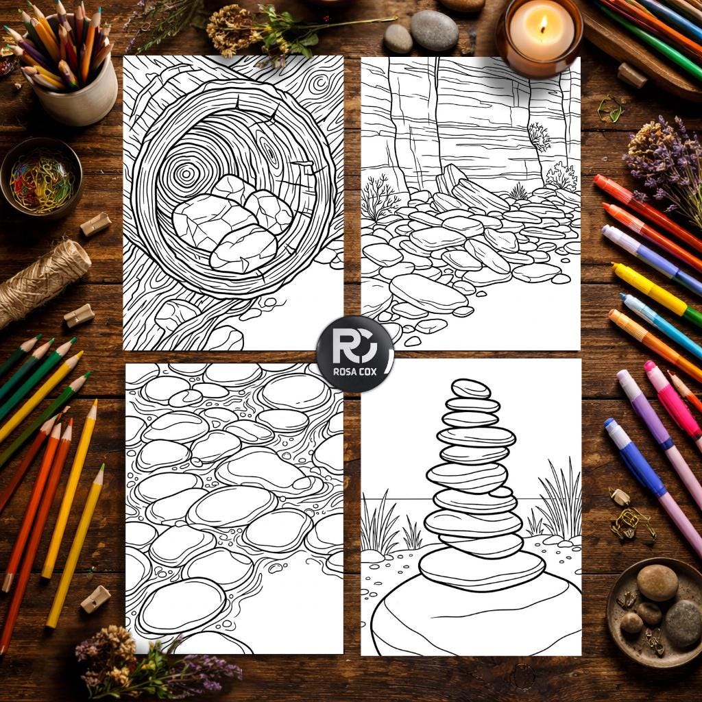 Stone Pattern Coloring Pages River Stones Coloring Pages for Adults, 20 Printable A4 Designs PDF ...