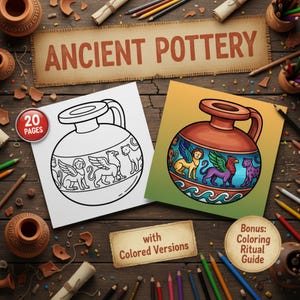Målarbilder med forntida keramik för vuxna - 20 djärva och enkla målarbilder, direktnedladdning, utskrivbar PDF-fil
