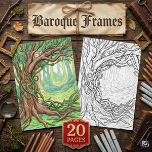 Pages à colorier de cadres baroques, feuilles de coloriage numériques détaillées pour adultes, collection imprimable de cadres dorés rococo victoriens, téléchargement immédiat