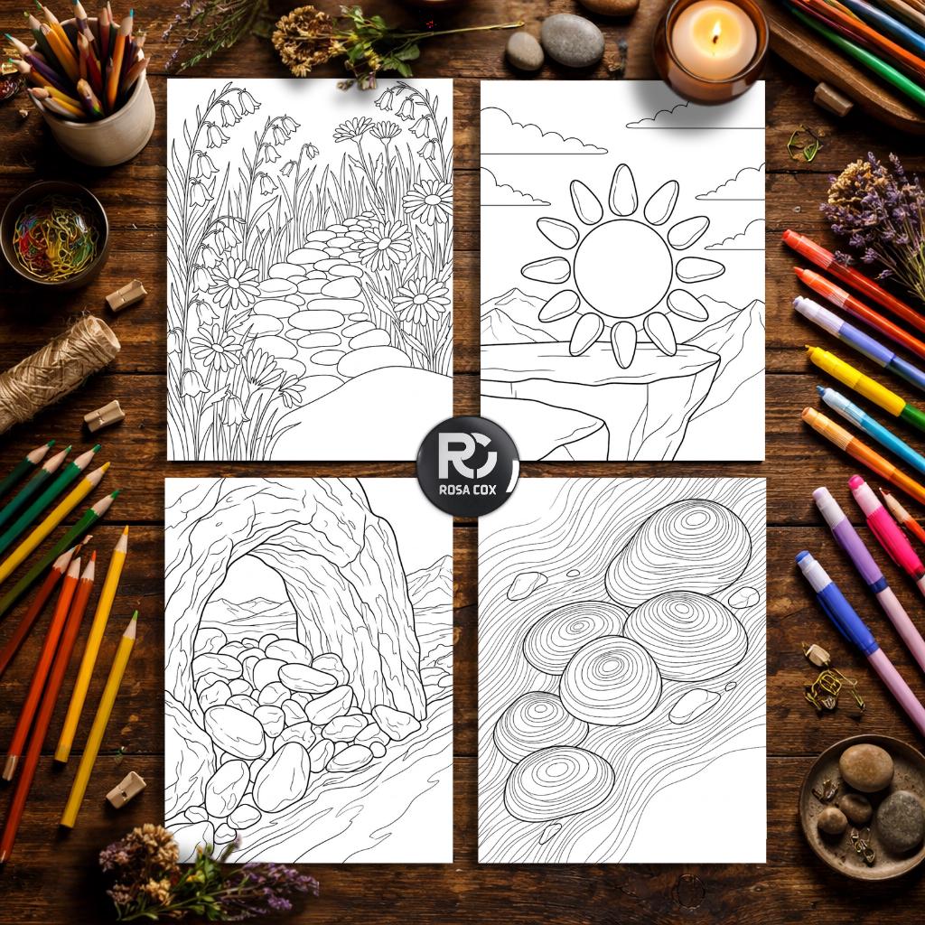 Stone Pattern Coloring Pages River Stones Coloring Pages for Adults, 20 Printable A4 Designs PDF ...