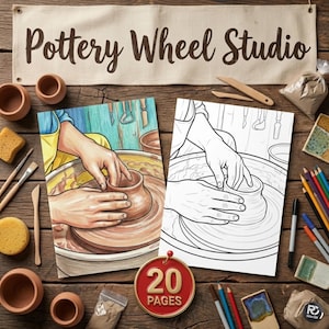 Pottery Coloring Pages for Adults | Ceramic Art Studio Printable Relaxing Activity