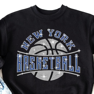 New York Basketball Rhinestone Shirt, NY Basketball Bling T Shirt, Sparkly Basketball Hoodie, Basketball Sweatshirt, Game Day Outfit Women