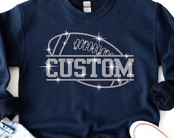 Custom Football Rhinestone Shirt, Personalized Bling Football Tee, Game Day Sparkle T-Shirt, Team Name Shirt, Personalized Football Shirt