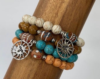 Sunshine Charmed Gemstone Bracelets-Bracelet Set-Stretch-Boho Jewelry-Eclectic-mSs Designs-Jasper-Howlite