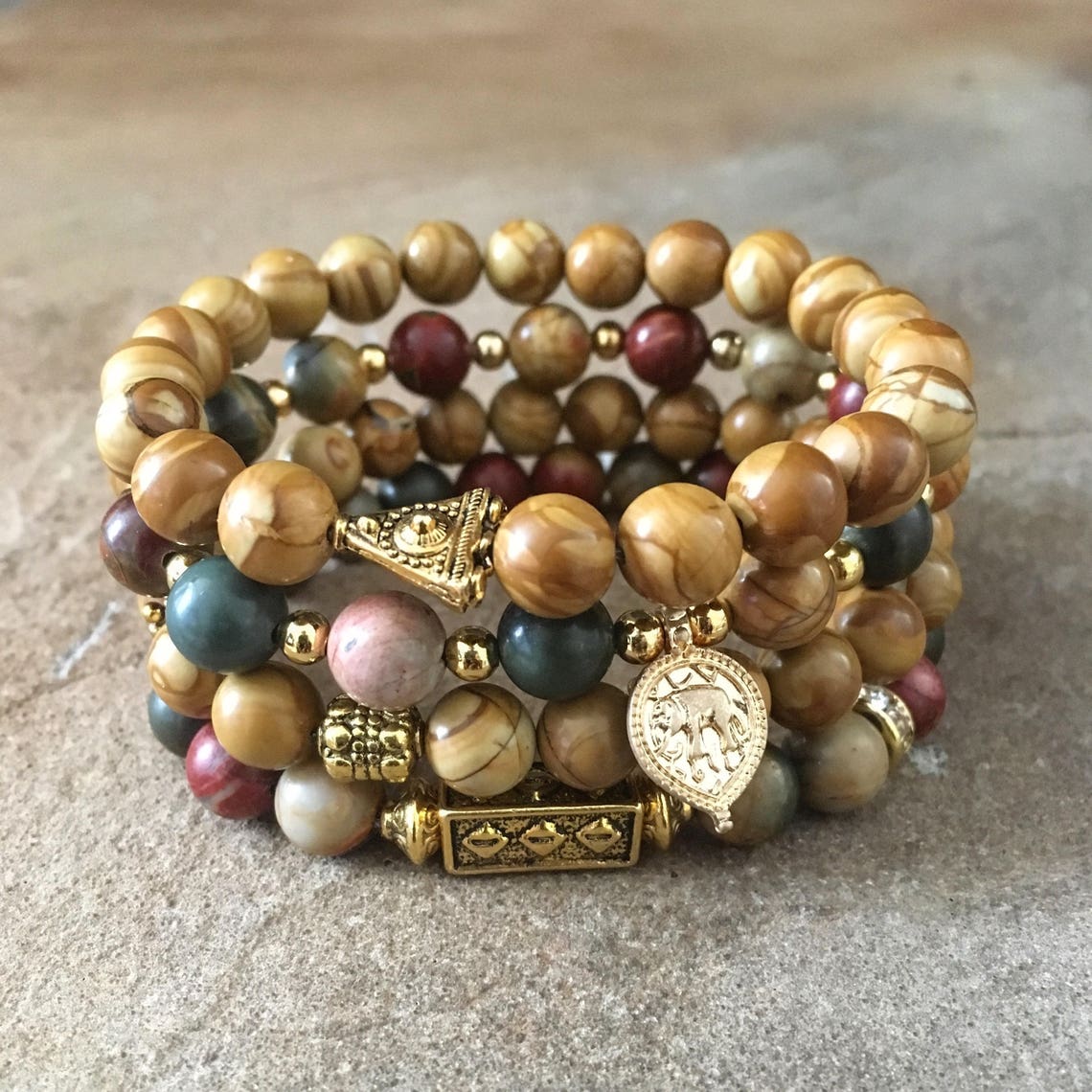 Gemstone Braceletsbeadedbracelet Setstretchbohemian Etsy