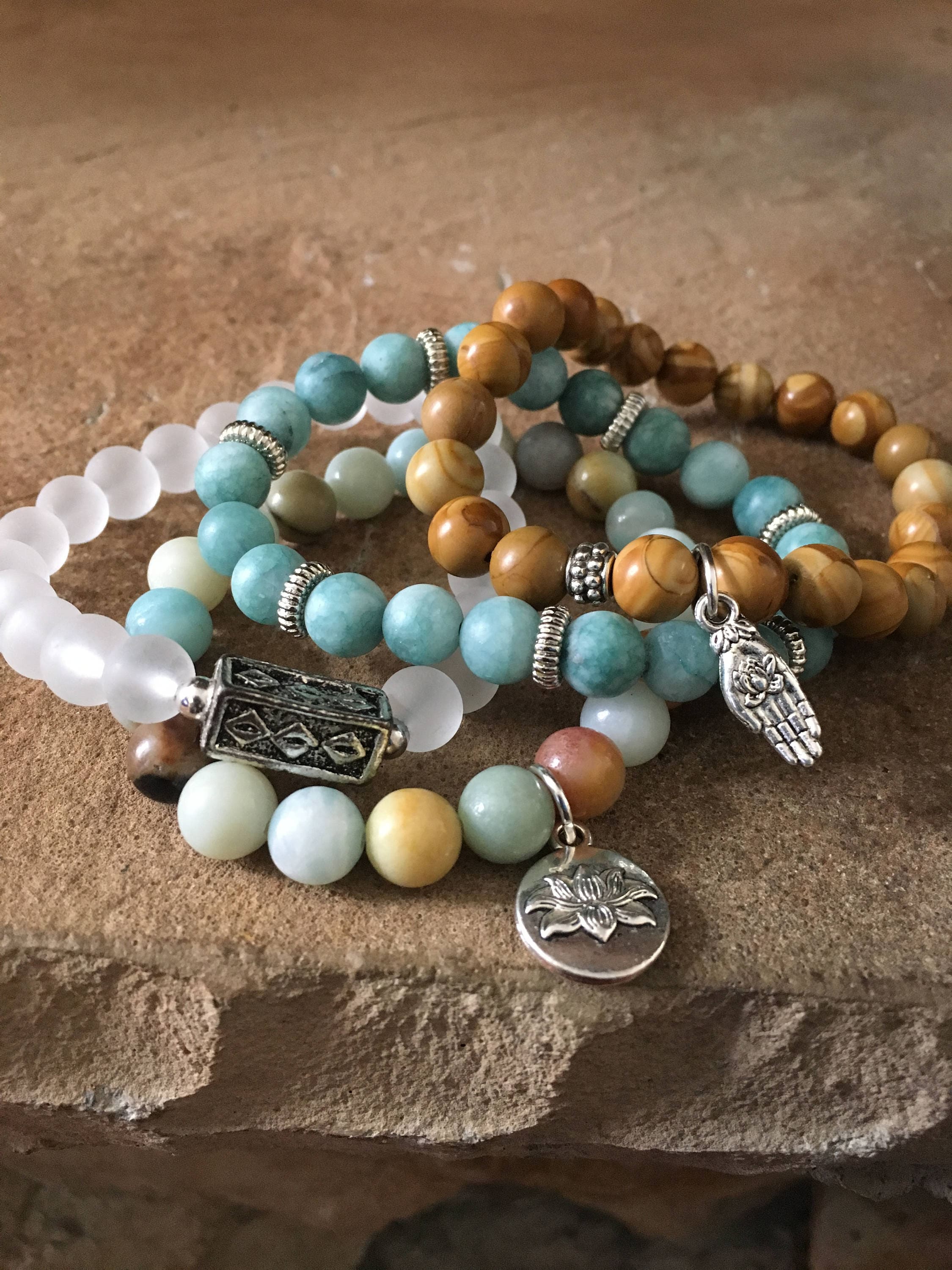 Zen Gemstone Bracelets-beaded-bracelet Set-stretch-bohemian | Etsy