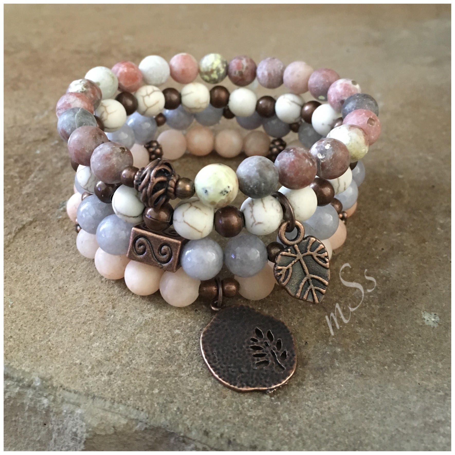 Gemstone Braceletsbeadedbracelet Setstretchbohemian Etsy