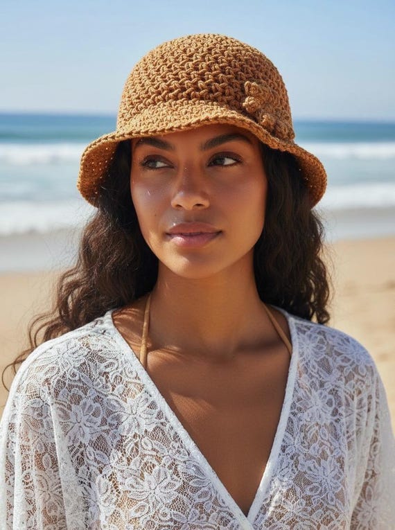 Hand-stitched 100% Cotton Crochet Bucket Hat Summer Cap With  display picture 3