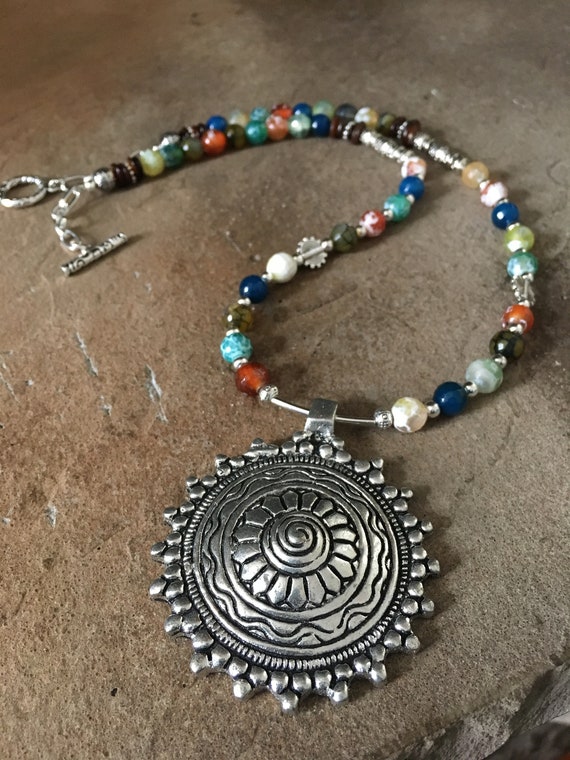 Spiral Sunburst Pendant - Multi Color Spiral Sunburst Pendant - Multi Color