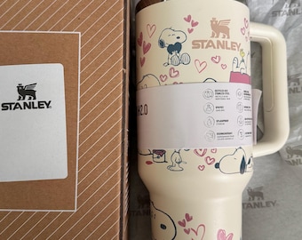 Vaso térmico de 1,2 litros con diseño de perro Snoopy // Taza de viaje aislante Stanley, ideal para San Valentín, Día de la Madre o Navidad / color crema/amarillo