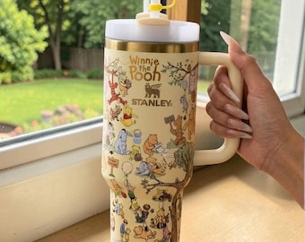 Vaso de Winnie the Pooh de 40 oz / Lindo Stanley / Taza de viaje con aislamiento / Regalo para San Valentín, Día de la Madre, Navidad / Acero inoxidable