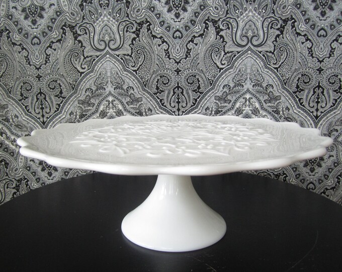 Fenton Milk Glass Cake Stand Spanish Lace Etsy
