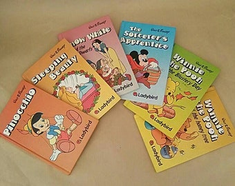 Ladybird Walt Disney Books 845 - Pinocchio  Sleeping Beauty Snow White Sorcerer's Apprentice Winnie the Pooh - Polka Dot Covers