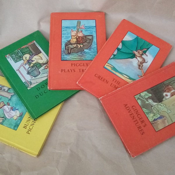 Ladybird Books Series 401 Five Little Kittens Bunnikin's Picnic Party Ginger's Adventures Green Umbrella - 1960s 2/6d - Matt Covers