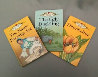 Well-Loved Tales Ladybird Series 606D - The Magic Porridge Pot, Ugly D uckling and Thumbelina - 1980s Glossy Covers