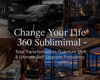 May include: An image with the text "Change Your Life 360 Subliminal - Total Transformation, Quantum Shift & Ultimate Self-Upgrade Frequency." The image shows a black SUV, a luxury interior, and a cityscape.
