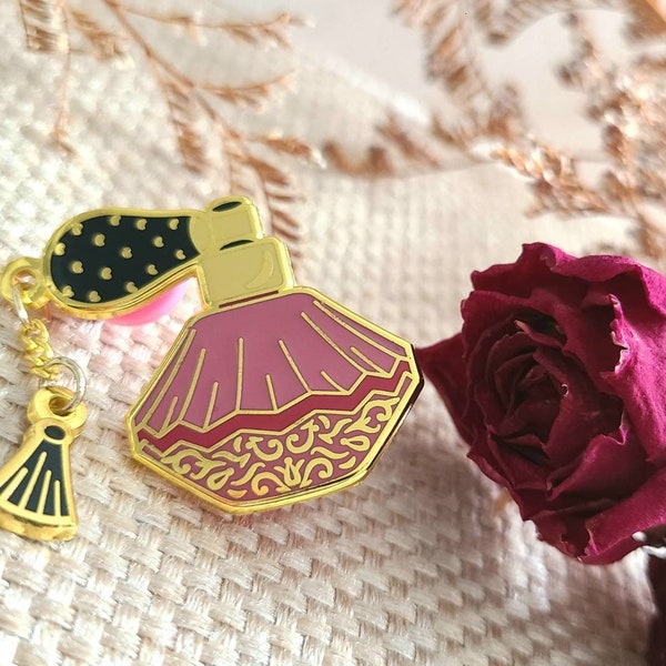 Vintage Style Perfume Bottle With Dangle Charm Enamel Pin