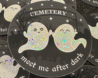 Glitter Ghosts At The Cemetery Vinyl Sticker