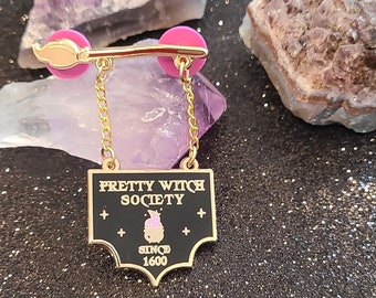 Pretty Witch Society Broom Sign Enamel Pin - Witch Sign Enamel Pin