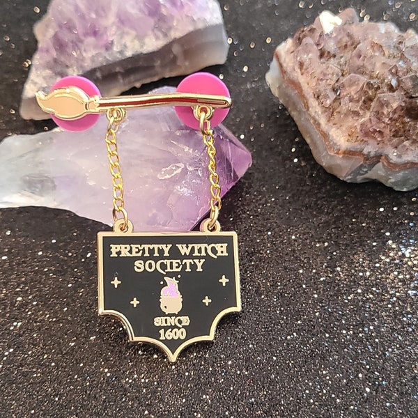 Pretty Witch Society Broom Sign Enamel Pin - Witch Sign Enamel Pin