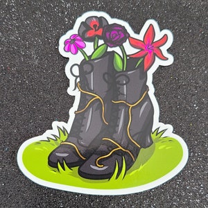 Floral Hexe Stiefel Vinyl Aufkleber - Planter Hexe Stiefel Aufkleber