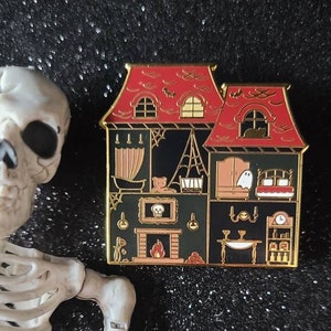 Spooky Haunted House Hard Enamel Pin - Halloween Pin, Spooky Pin