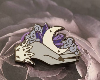 Witchy Moon, Crystals and Clouds Enamel Pin