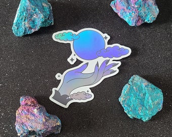 Witchy Moon and Clouds Holographic Vinyl Sticker