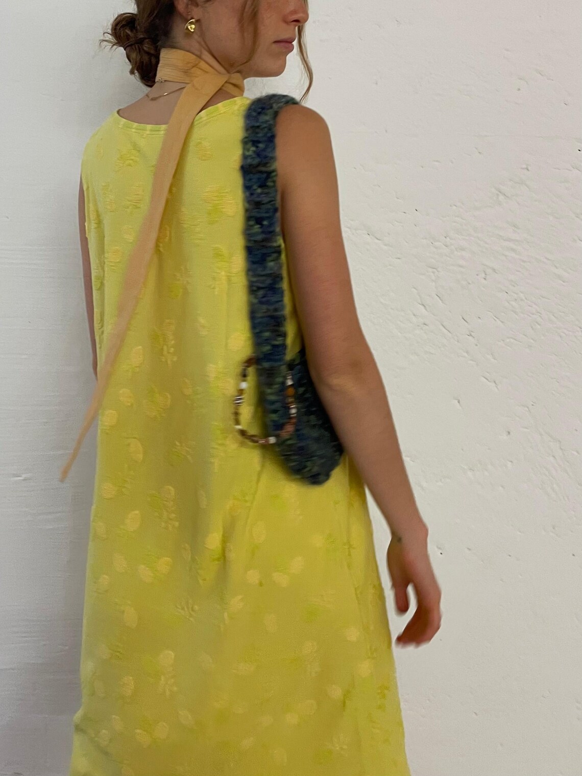Vintage Kleid Vandy Pomelo Dress S Yellow Strappy Summer Dress Lemon Layering Womens Retro Minimal Y2K Style, foto 4 di 5