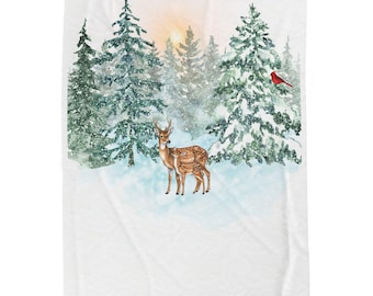 Manta de felpa de terciopelo de paisaje invernal