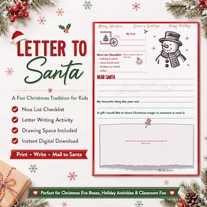 Kinder Brief an Santa Printable | Schöne Liste Checkliste Aktivität (Digitaler Download)