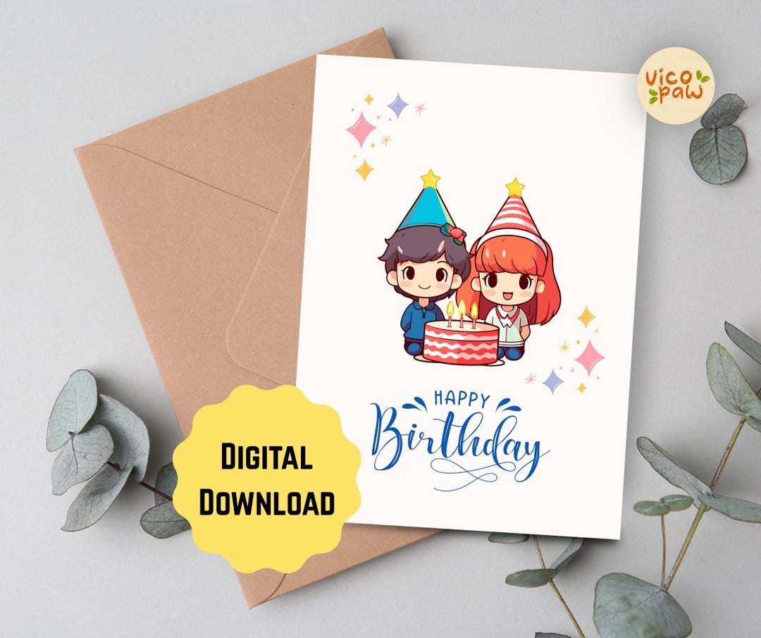 Chibi Couple Birthday Card: Printable A4 (digital Download) - Etsy