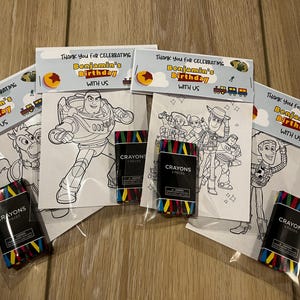 Toy Story Themed Party Favor Coloring Sheets with Crayons