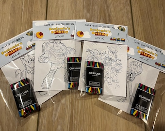 Toy Story Themed Party Favor Coloring Sheets with Crayons
