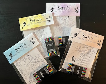 Hojas para colorear con crayones para recuerdos de fiesta con temática de La Sirenita/Ariel