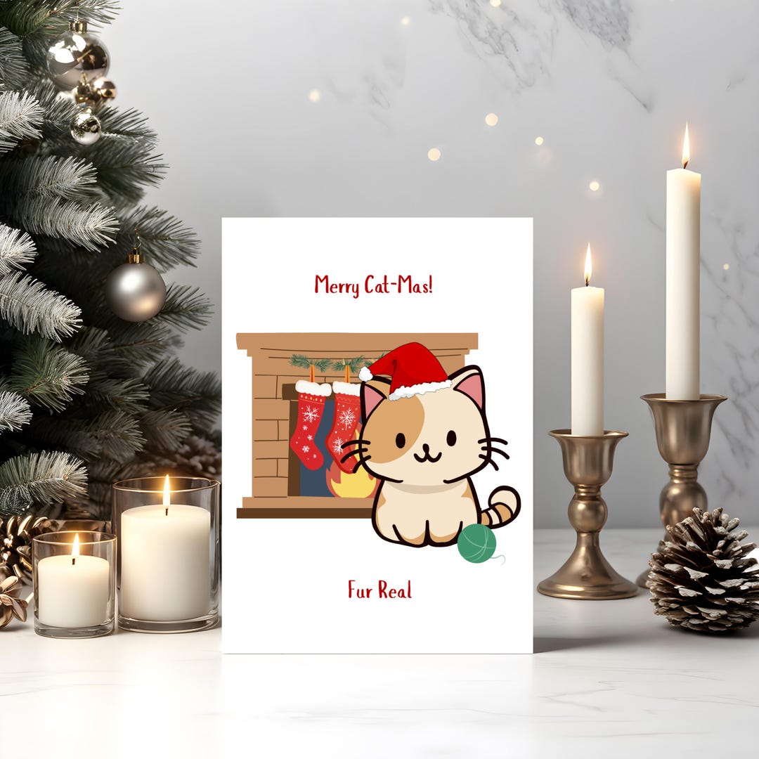 Funny Cat Christmas Card: Pun Holiday Greeting (5x7 Digital Download ...