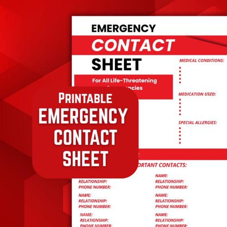 Emergency Contact Sheet Printable | Family Safety PDF Template - Etsy