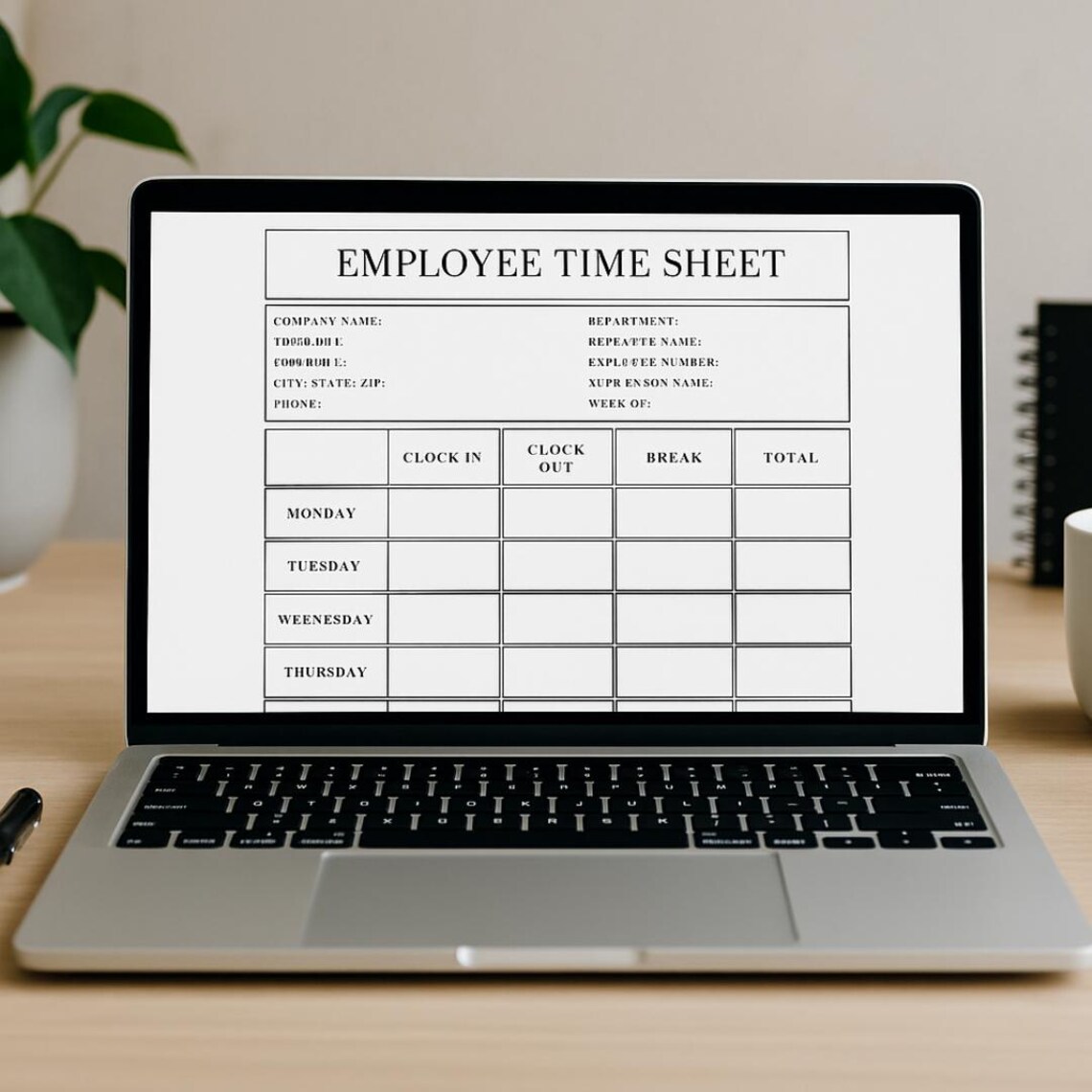 Editable Employee Timesheet Template: Printable Work Hours Log (PDF ...