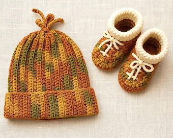 Easy Crochet Baby Hat and Booties Pattern, Unisex Winter Set (PDF)