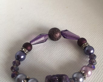 Purple Druzy Stretch Bracelet  Affordable Jewelry  Ready to Ship