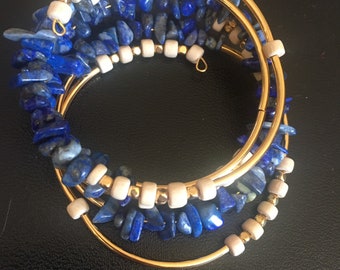 Beautiful Lapis Lazuli Memory wire bracelet Christmas Hanukkah Ready to ship