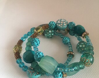 Lovely Aqua Memory Wire Bracelet  Fits Most Ready to Ship  Christmas  Stocking stuffer